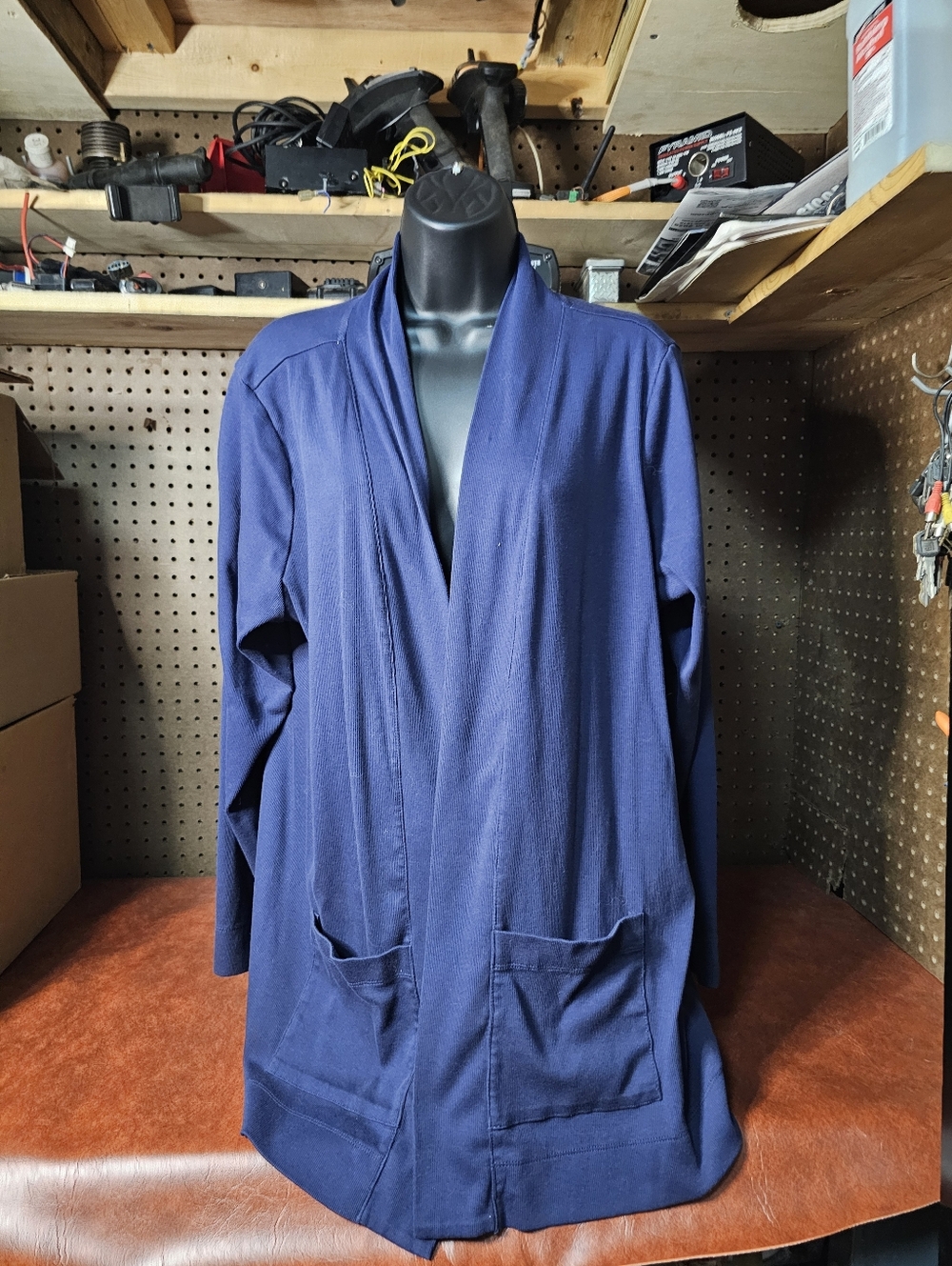 Isaac Mizrahi Live! Women's Long Sleeve Open Front Cardigan Navy Size 1X